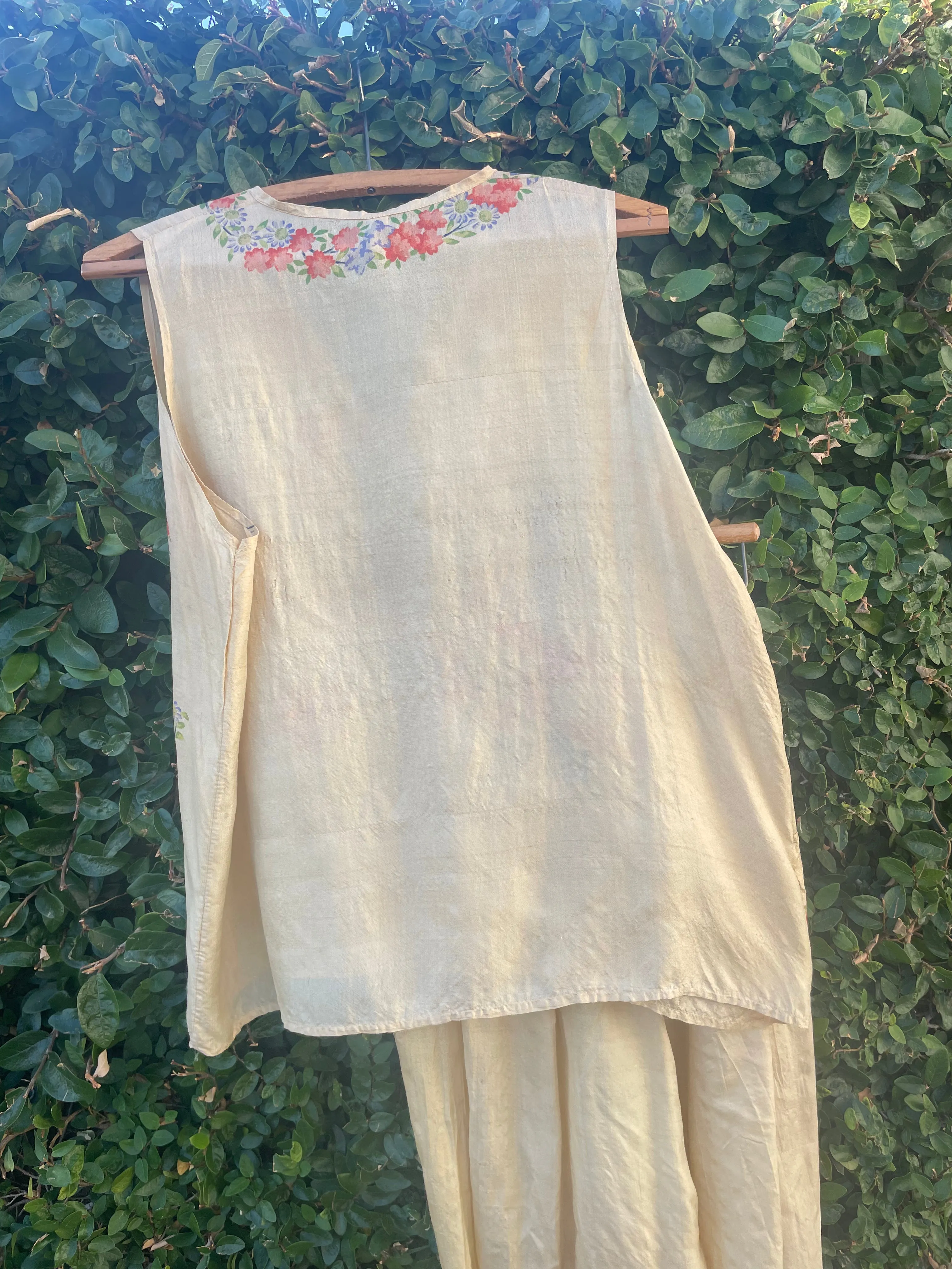 1920s Japanese Pongee Silk Two Beach Palazzo Pants Beach Pajama Set