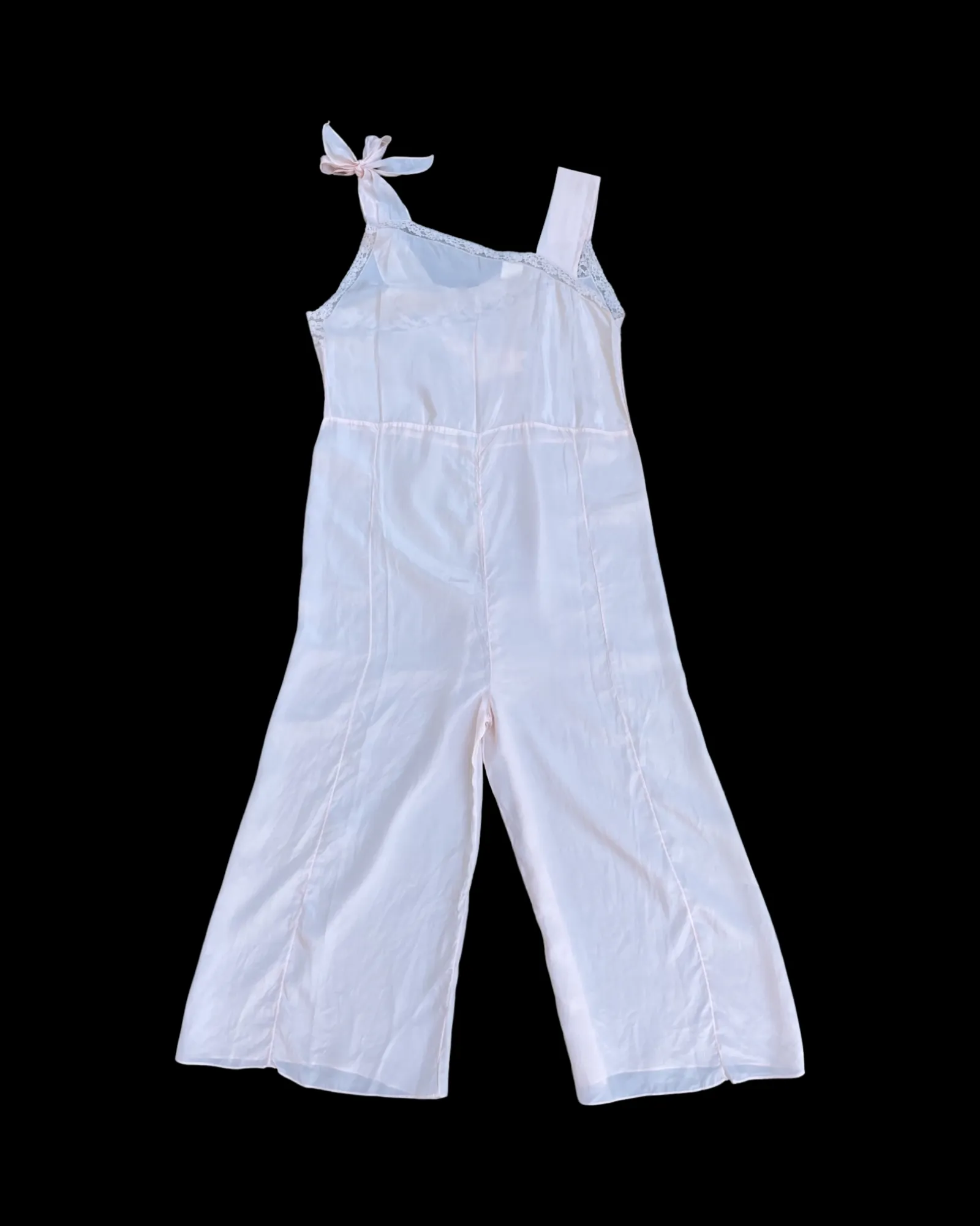 1930s Ballet Pink Silky Rayon Tie Shoulder Lounge Jumpsuit