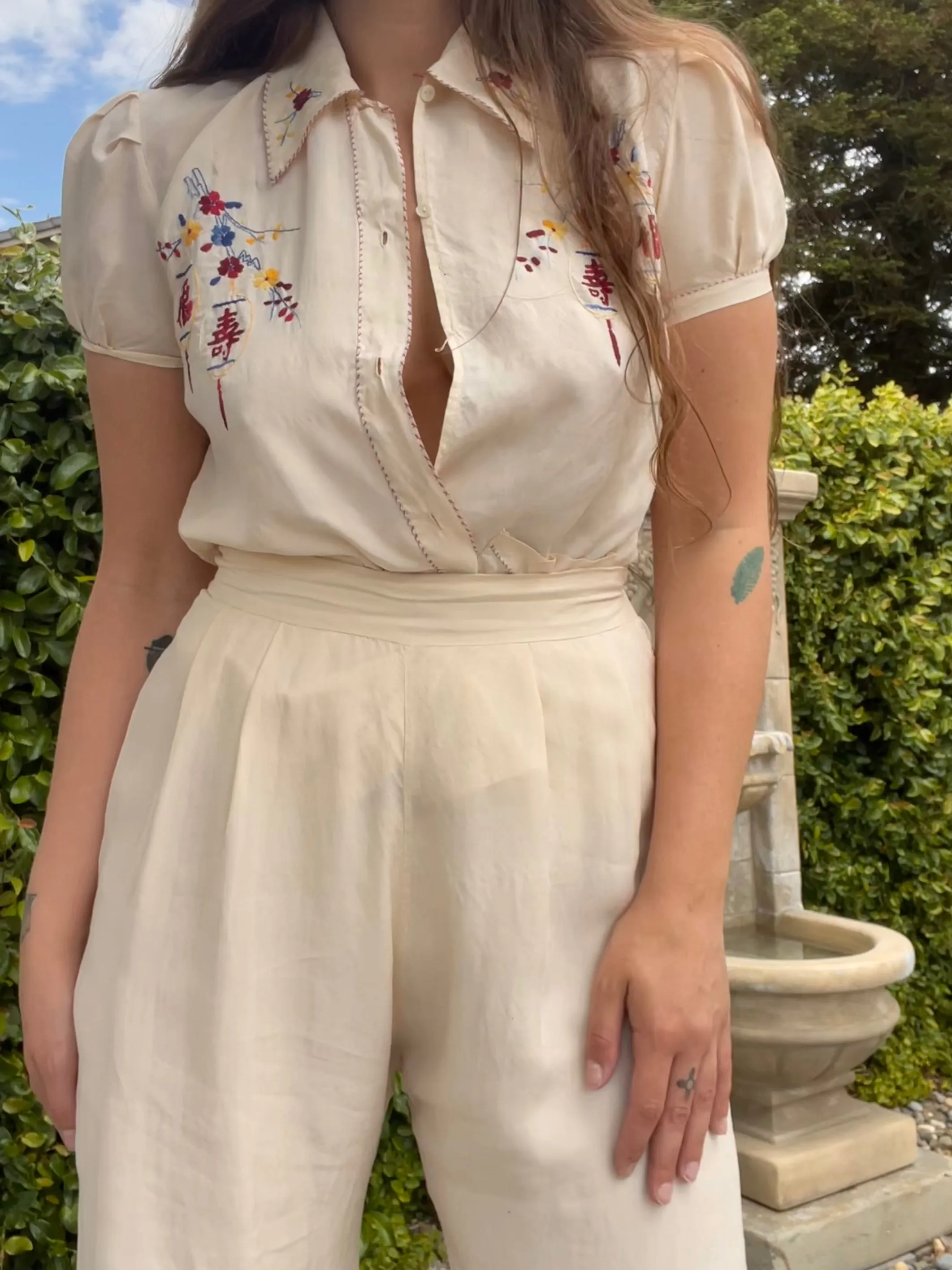 1930s Silky Rayon Asian Embroidered Lounge Set