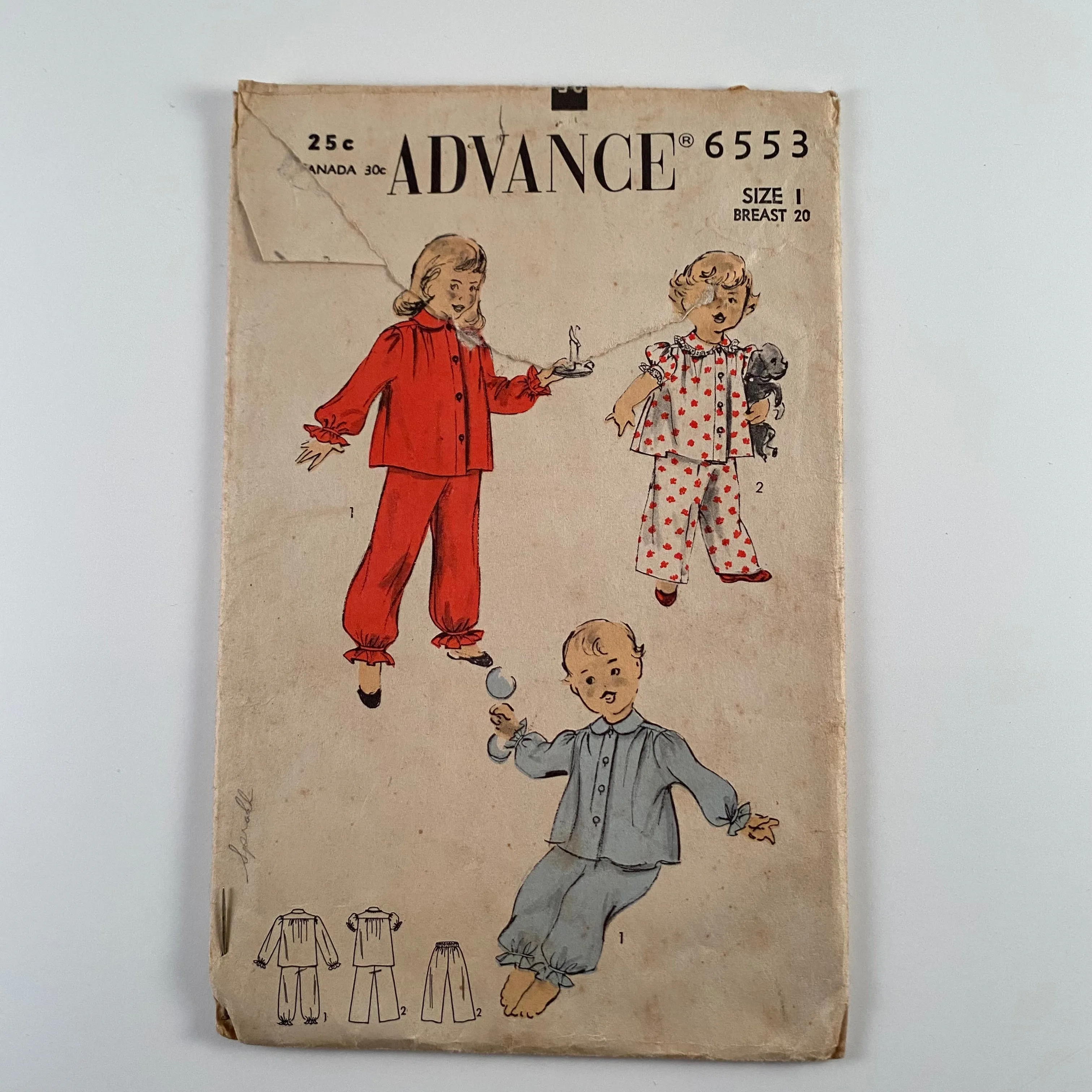 1940s Advance Child's Pajama Pattern No.6553
