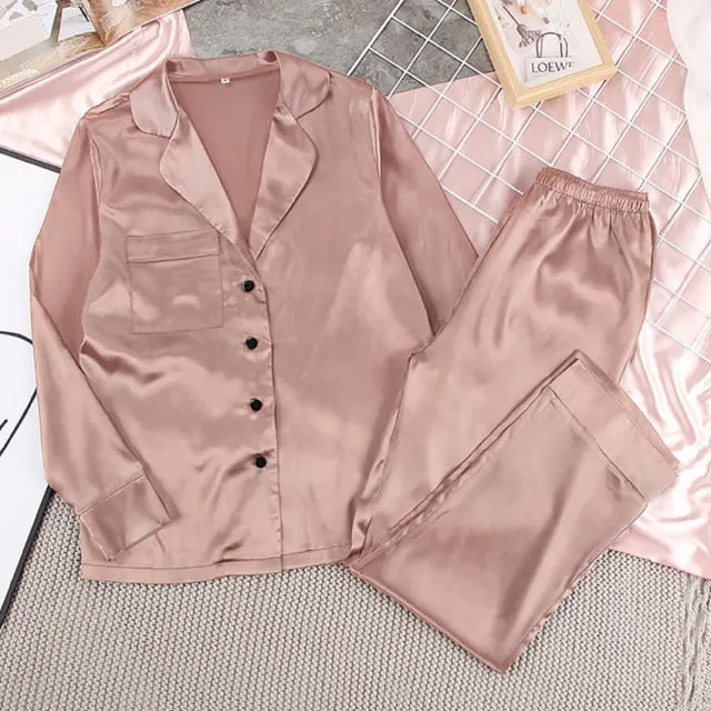2PC Solid Long Sleeve Pajamas Set
