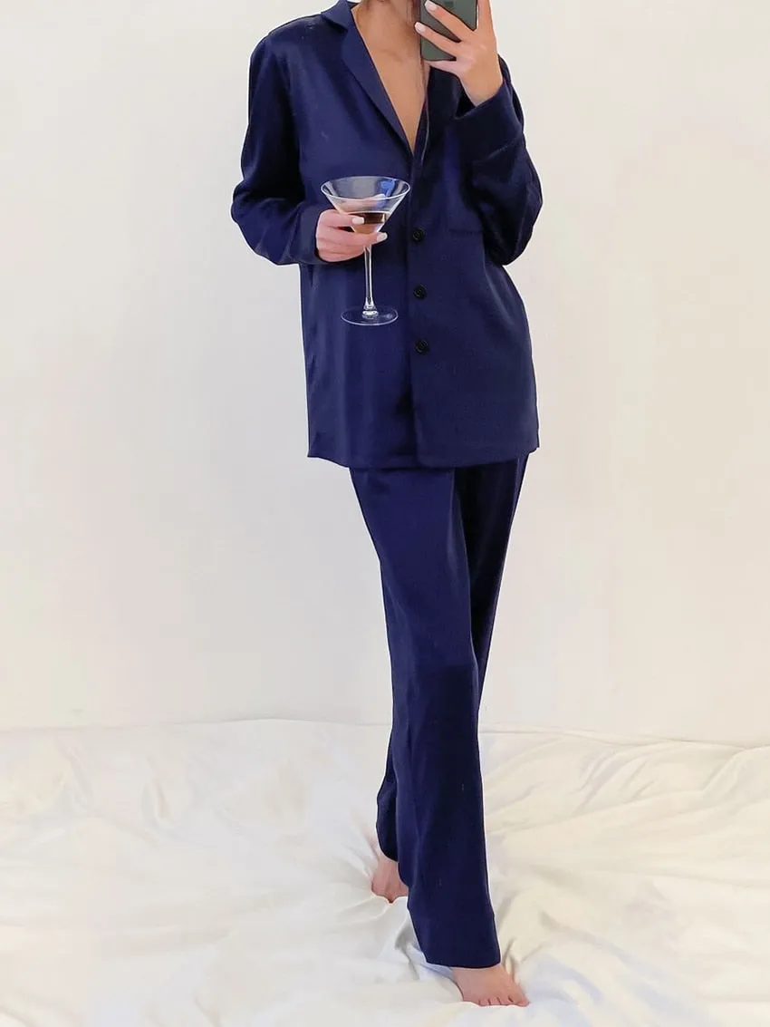 2PC Solid Long Sleeve Pajamas Set