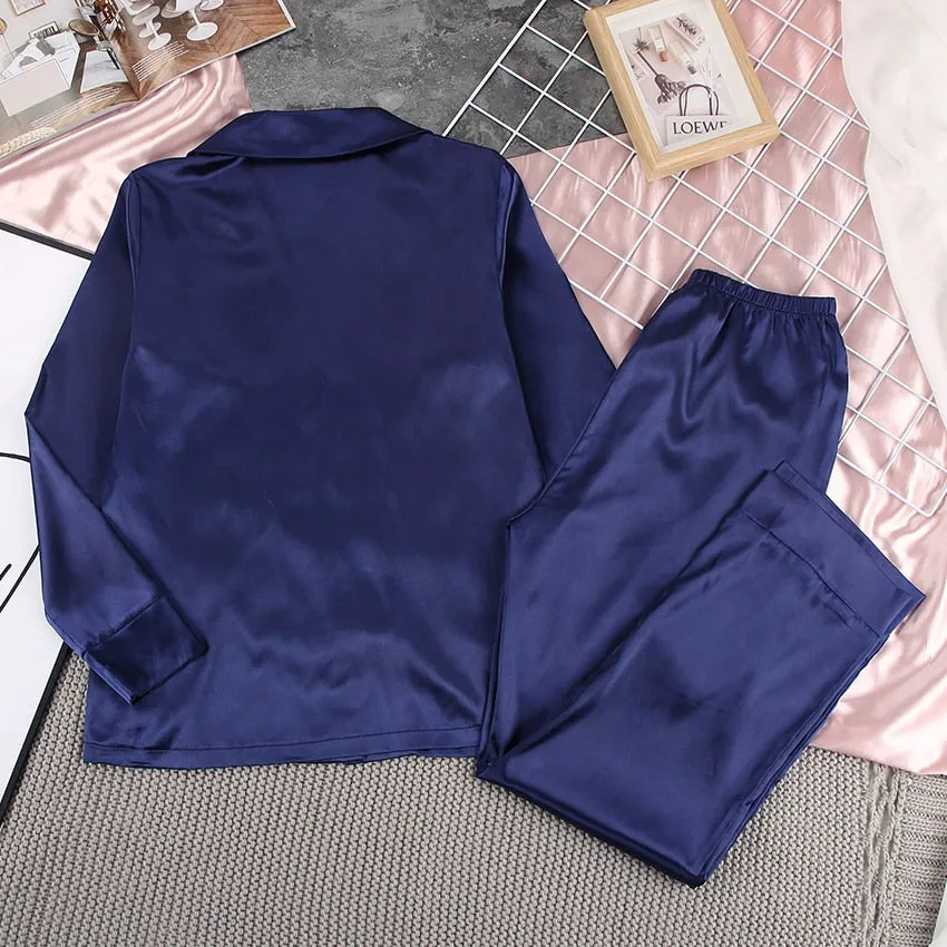 2PC Solid Long Sleeve Pajamas Set