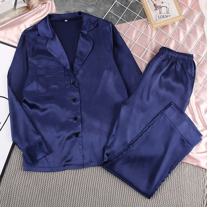 2PC Solid Long Sleeve Pajamas Set