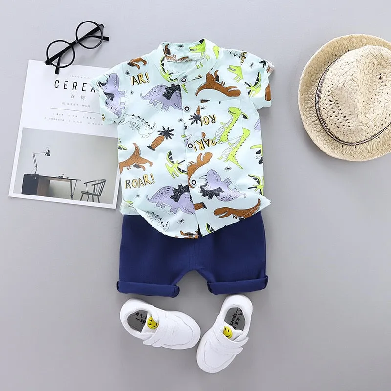 2pcs Baby Boys Cotton Clothing Set of Shirt & Shorts - Blue, Navy, Red