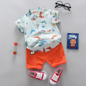 2pcs Baby Boys Cotton Clothing Set of Shirt & Shorts - Blue, Navy, Red