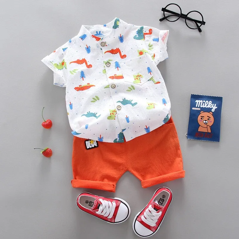 2pcs Baby Boys Cotton Clothing Set of Shirt & Shorts - Blue, Navy, Red