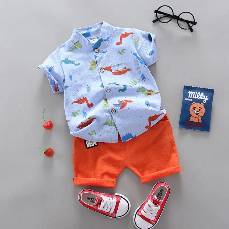 2pcs Baby Boys Cotton Clothing Set of Shirt & Shorts - Blue, White, Green