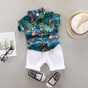 2pcs Baby Boys Cotton Clothing Set of Shirt & Shorts - Blue, White, Green