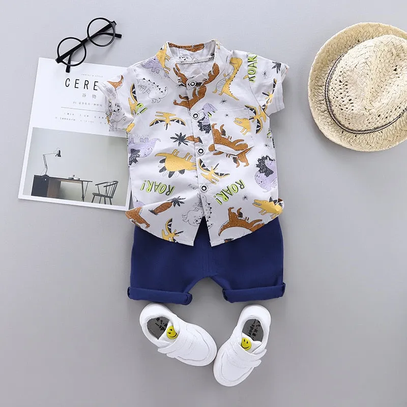 2pcs Baby Boys Cotton Clothing Set of Shirt & Shorts - Blue, Yellow, Navy