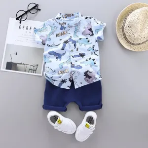 2pcs Baby Boys Cotton Clothing Set of Shirt & Shorts - Blue, Yellow, Navy