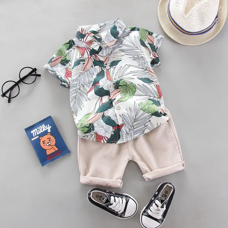2pcs Baby Boys Cotton Summer Clothing Set of Shirt & Shorts - Grey, Black, Blue