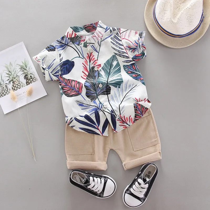 2pcs Baby Boys Cotton Summer Clothing Set of Shirt & Shorts - Grey, Black, Blue