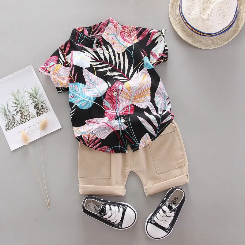 2pcs Baby Boys Cotton Summer Clothing Set of Shirt & Shorts - Grey, Black, Blue