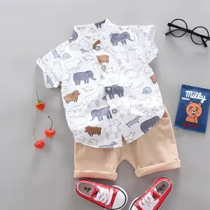 2pcs Baby Boys Cotton Summer Clothing Set of Shirt & Shorts - White, Blue, Black