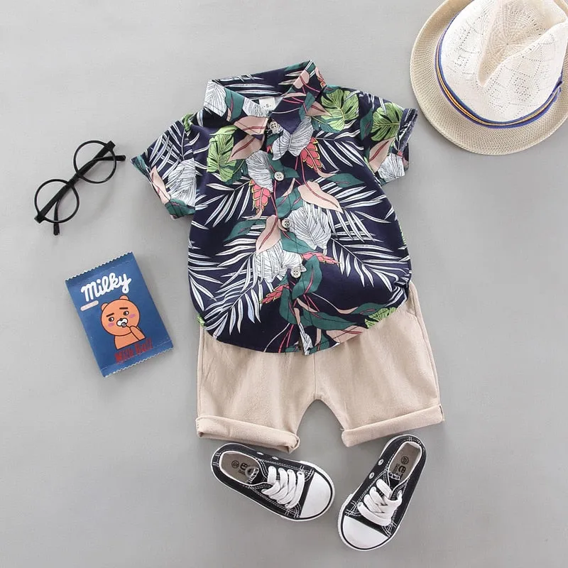 2pcs Baby Boys Cotton Summer Clothing Set of Shirt & Shorts - White, Blue, Black