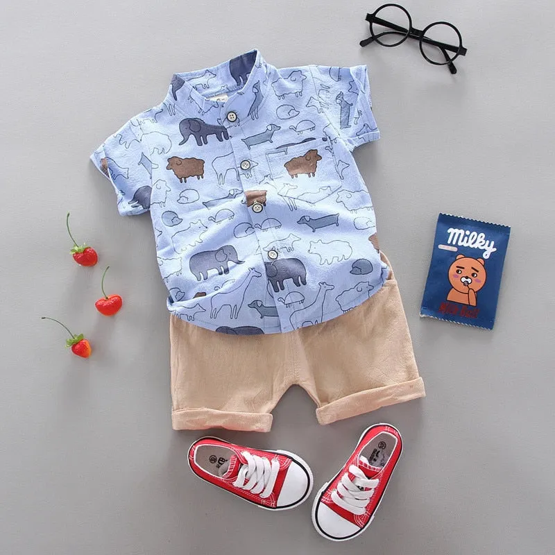 2pcs Baby Boys Cotton Summer Clothing Set of Shirt & Shorts - White, Blue, Black