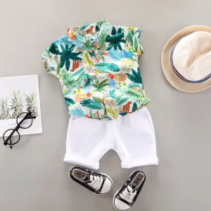 2pcs Baby Boys Cotton Summer Clothing Set of Shirt & Shorts - White, Grey, Pink