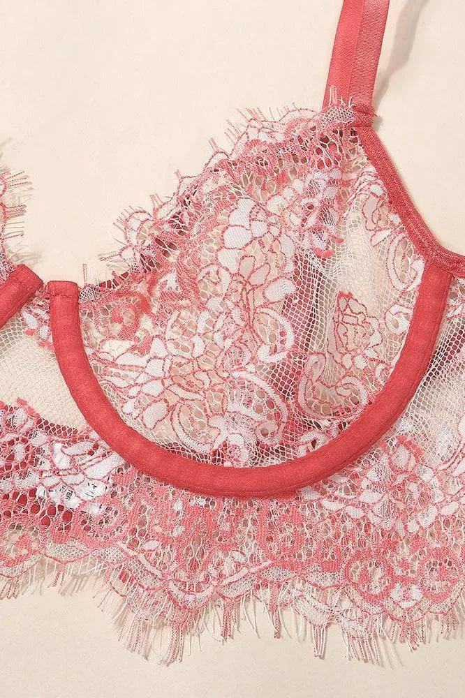 3 piece lingerie set with garter