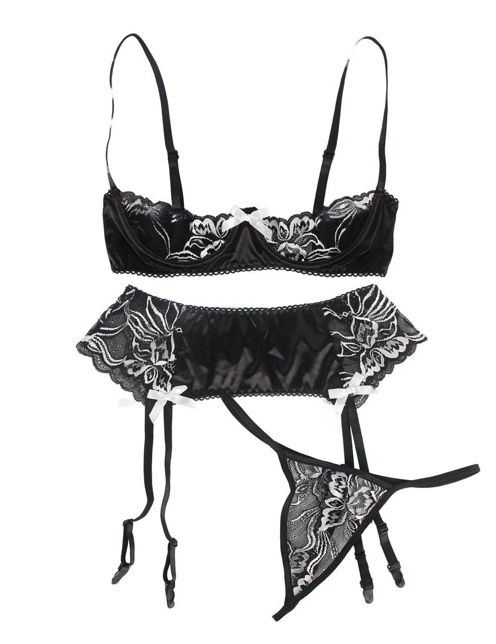 3 Piece Open Bust Bra And Garter Panty Set