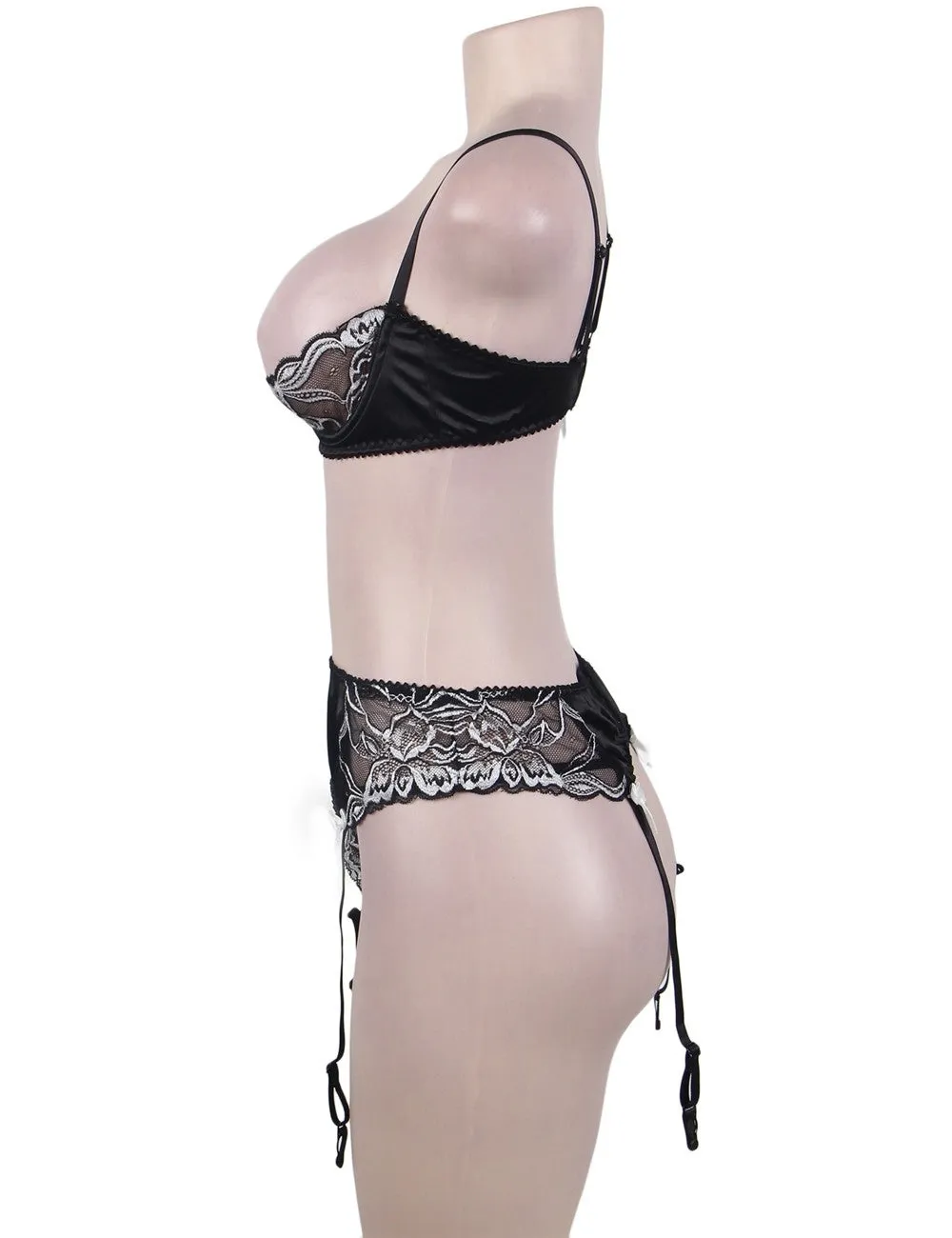 3 Piece Open Bust Bra And Garter Panty Set