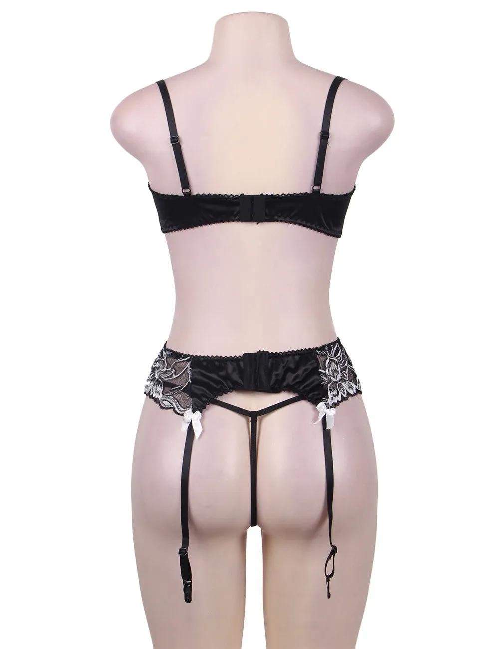 3 Piece Open Bust Bra And Garter Panty Set