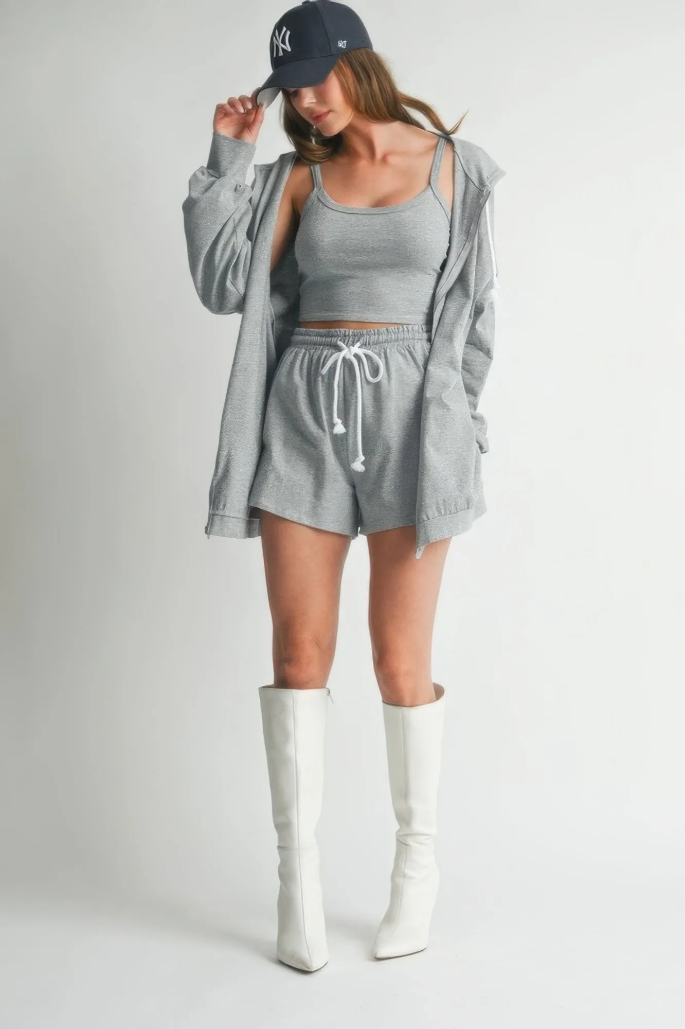 3 Piece Set Sweater Short Set