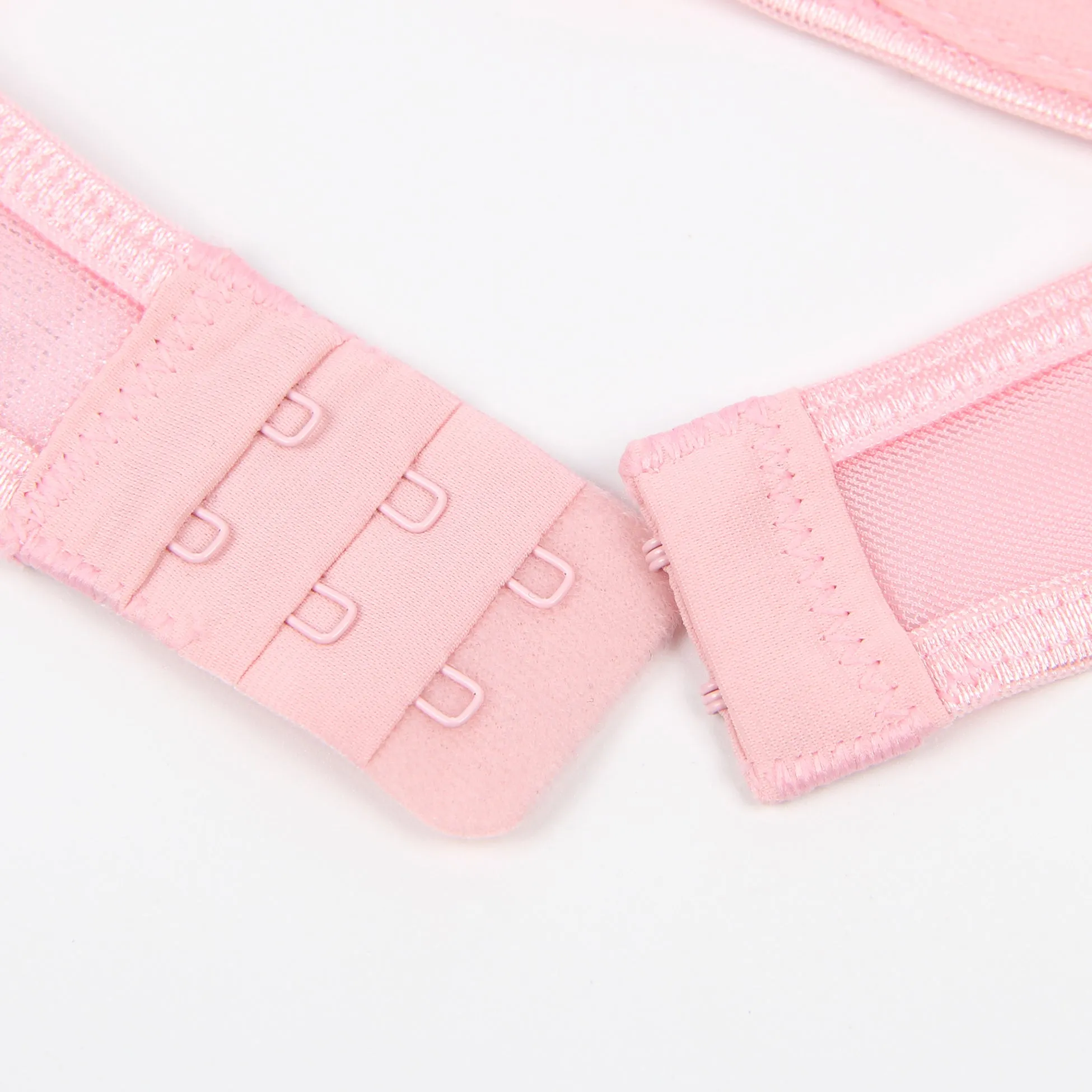 5 Bones Pink & Black Mesh Sexy Bra Set Stitching Diamond Chain