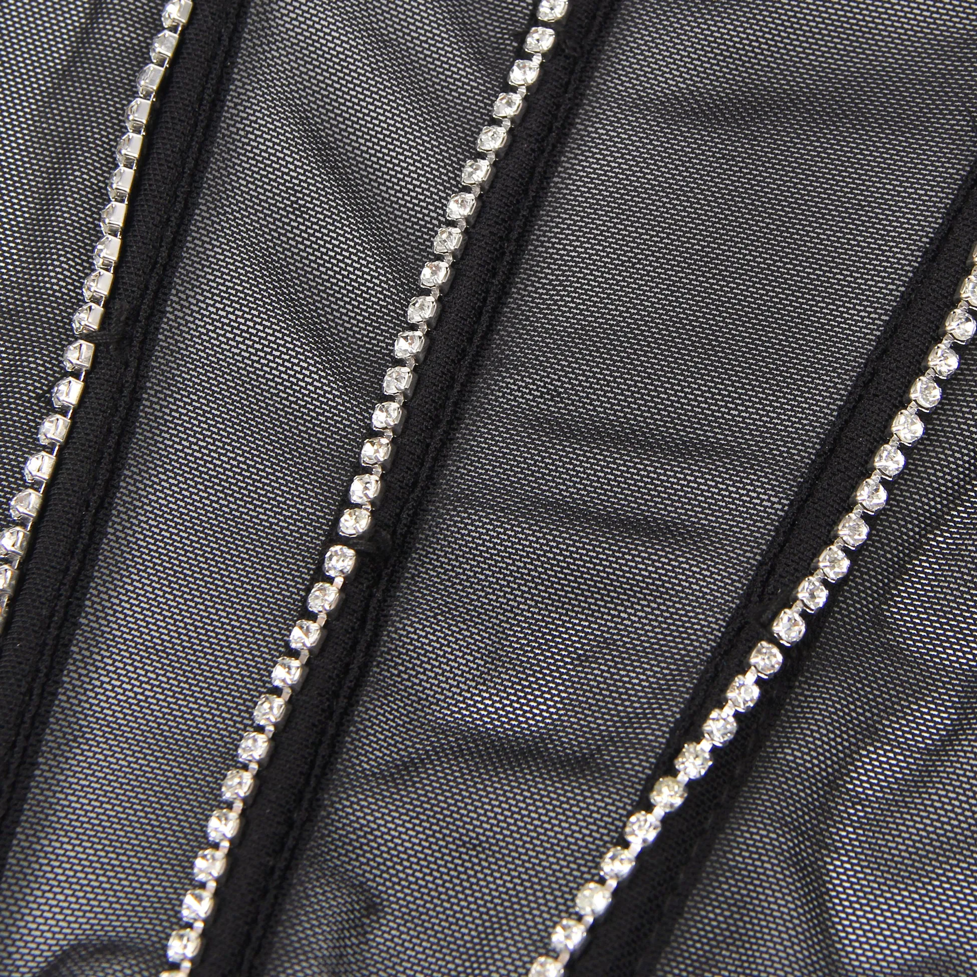 5 Bones Pink & Black Mesh Sexy Bra Set Stitching Diamond Chain