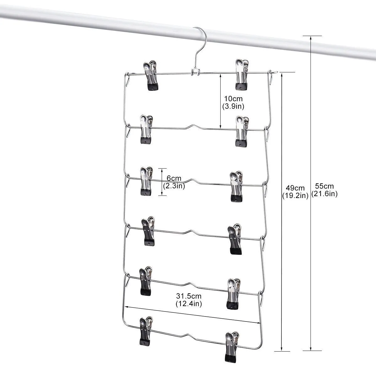 6-Tier Skirt Hangers,STAR-FLY Space Saving Pants Hangers Sturdy Multi-Purpose Stainless Steel Pants Jeans Slack Skirt Hangers with Clips Non-Slip Closet Storage Organizer（3pcs）