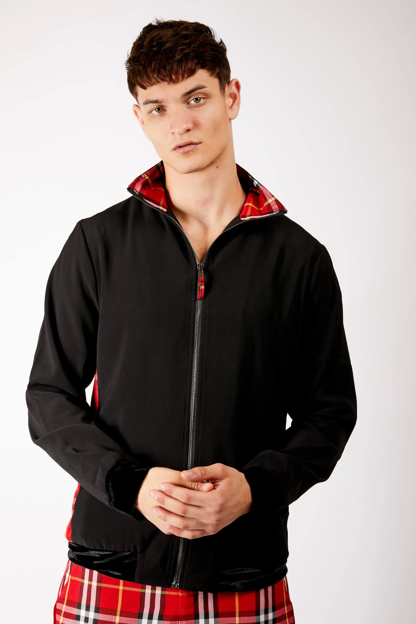 Adrian Schachter Bomber Jacket with Tartan Detail