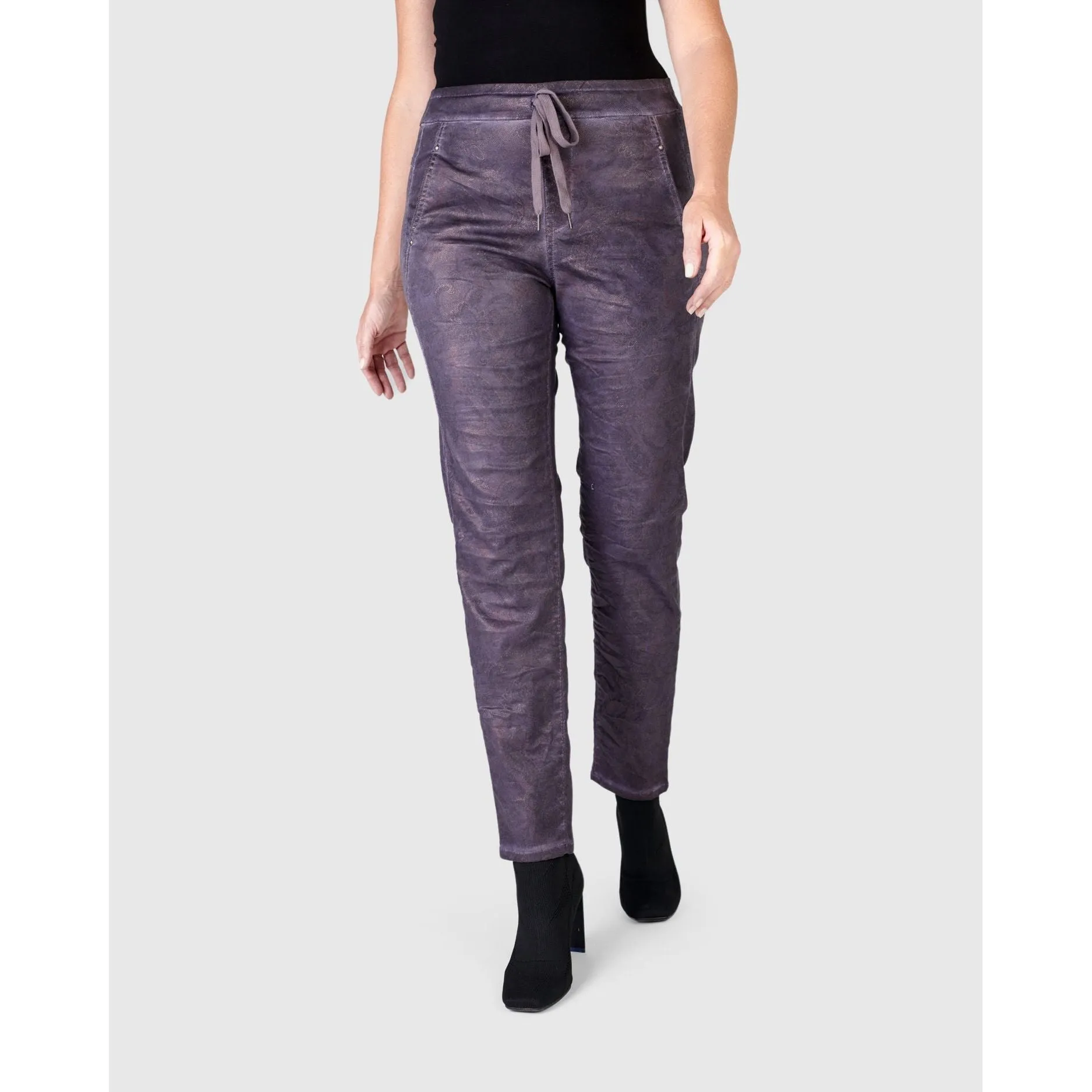 Alembika Pant, Paisley Iconic Stretch, Eggplant M & L
