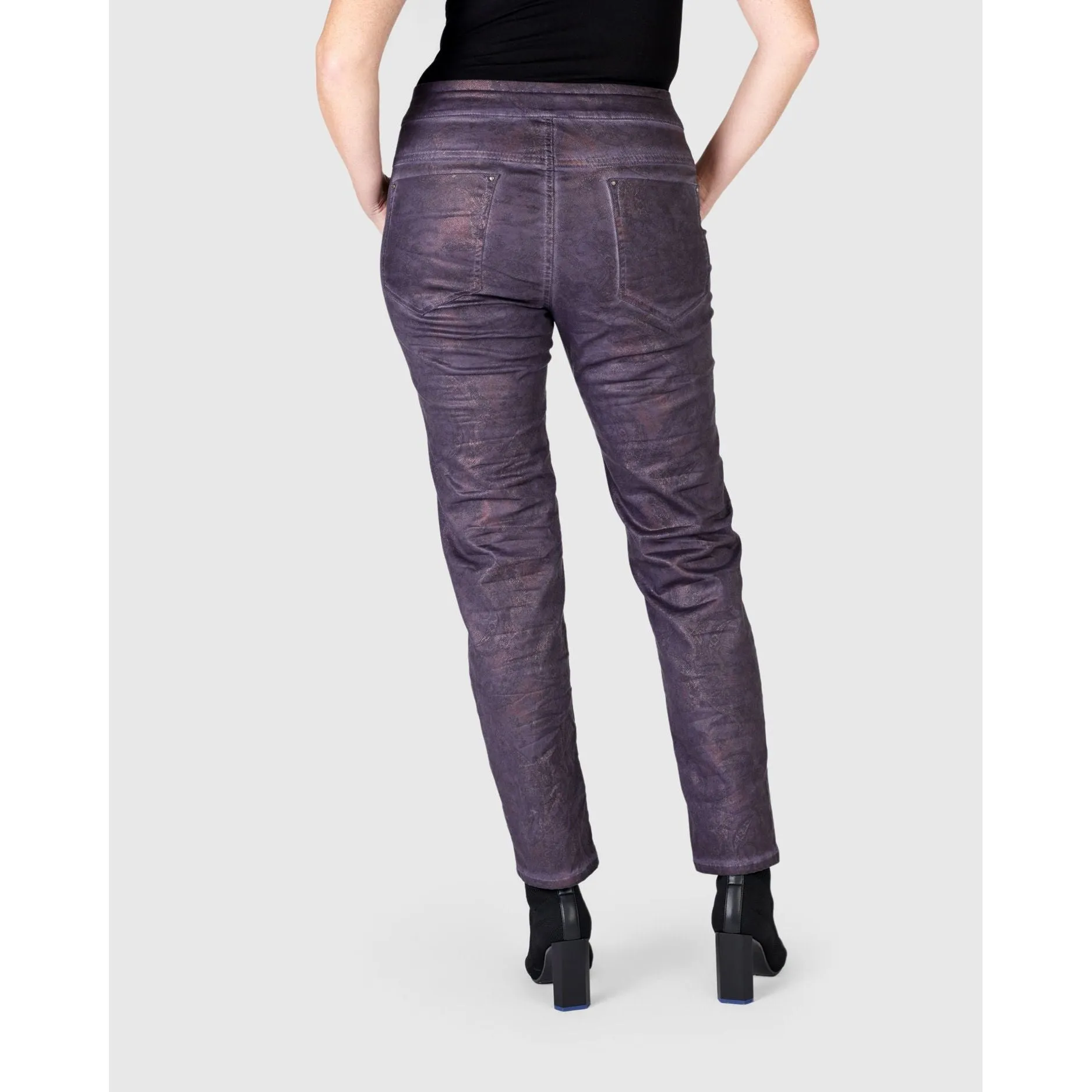 Alembika Pant, Paisley Iconic Stretch, Eggplant M & L