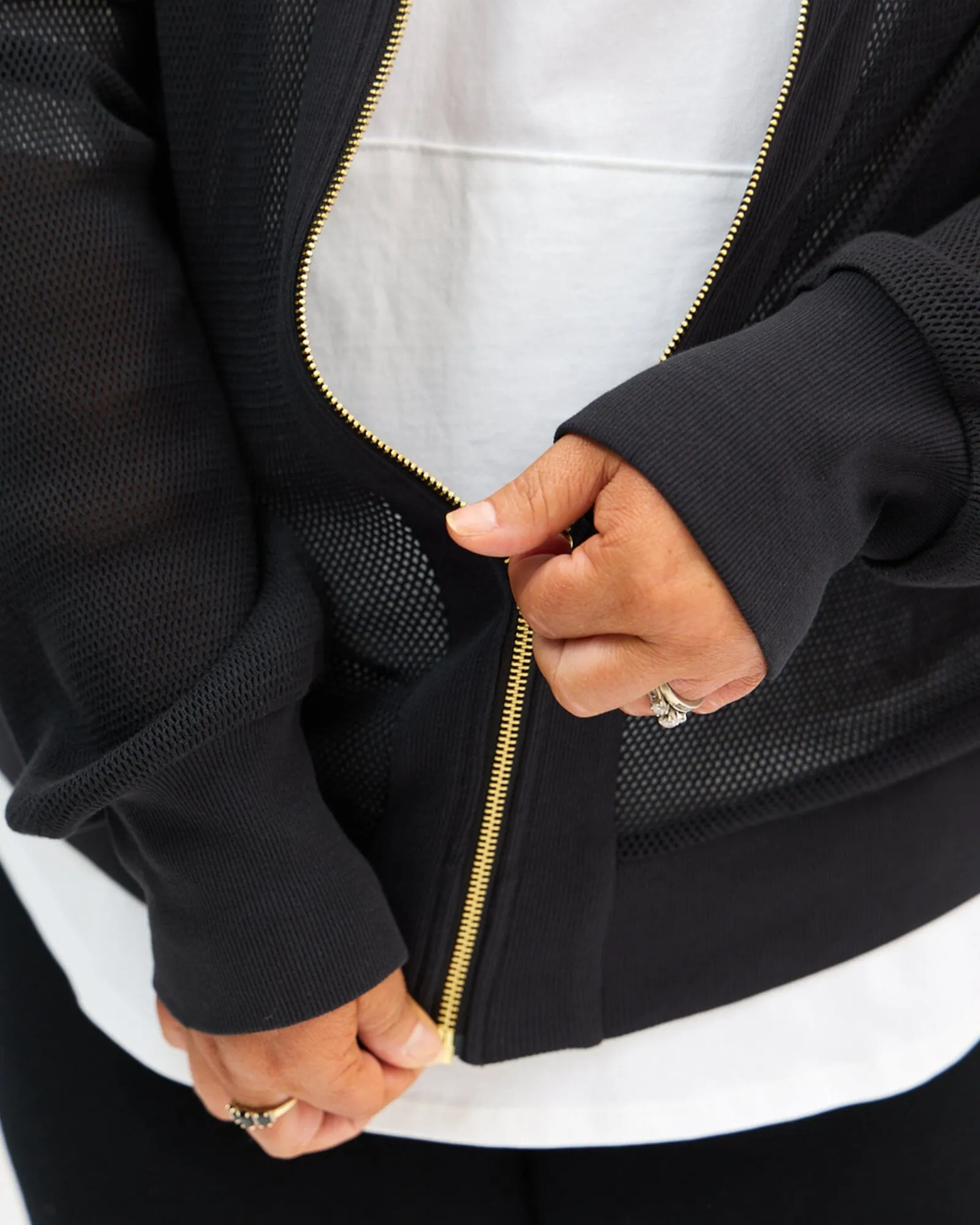 Amara Mesh Bomber Jacket - Black
