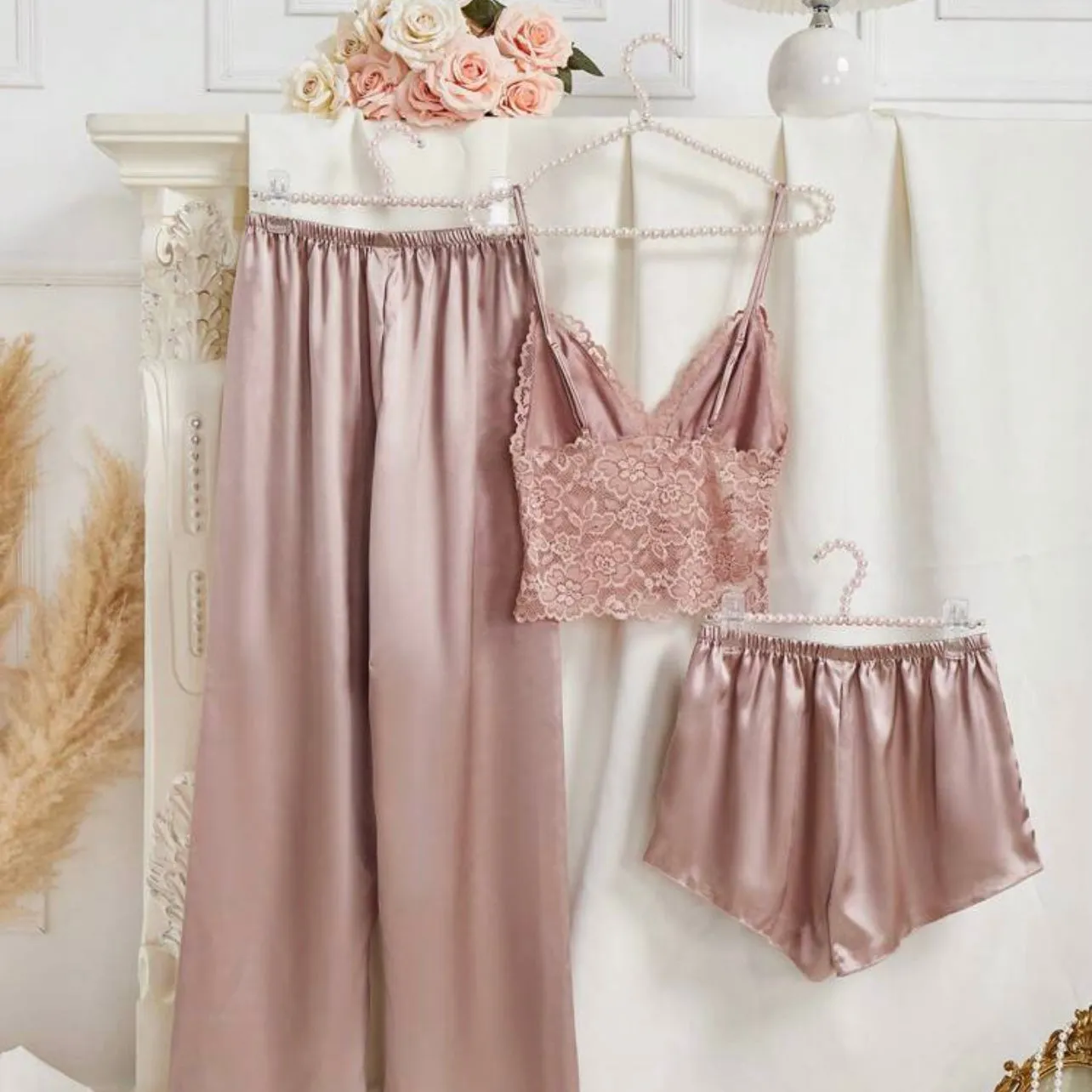 Ambara Silk Lace Pajamas 3 Packs - Mauve