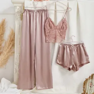 Ambara Silk Lace Pajamas 3 Packs - Mauve