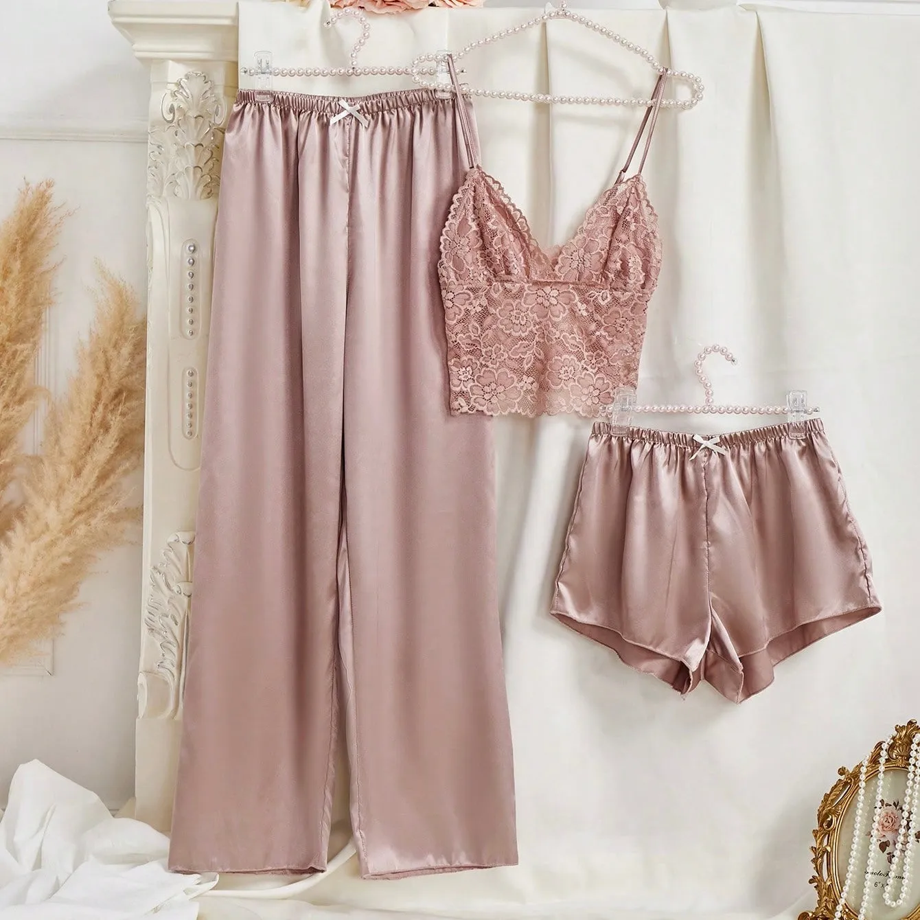 Ambara Silk Lace Pajamas 3 Packs - Mauve