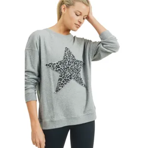 Antiqued Star Cheetah Print Sweatshirt- Grey