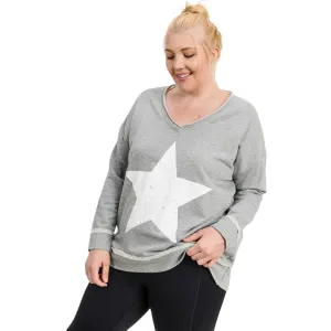 Antiqued Star Longline V-Neck Sweatshirt - CRVY