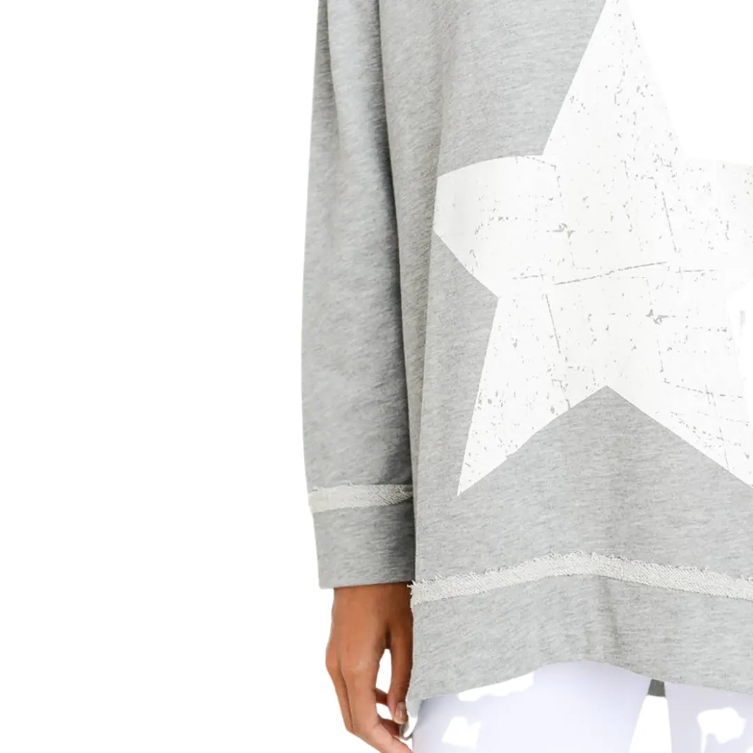 Antiqued Star Longline V-Neck Sweatshirt - CRVY