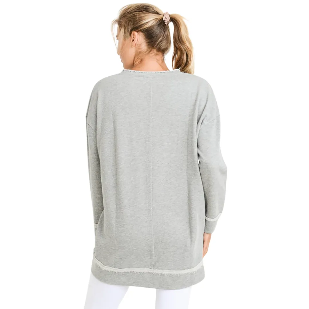Antiqued Star Longline V-Neck Sweatshirt - Grey