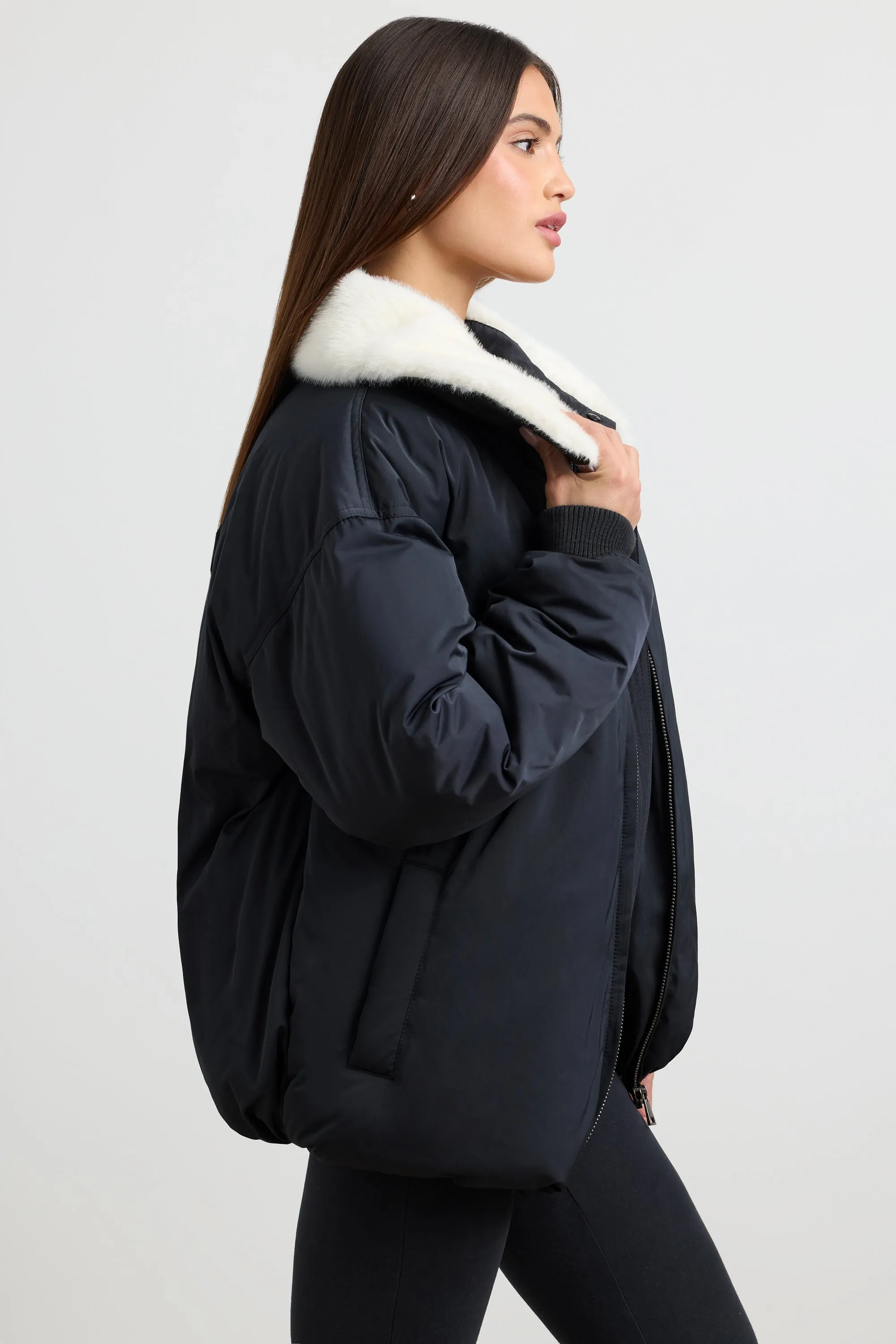 Any Day - Oversized Bomber Jacket in Black