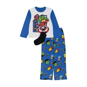 Avengers Boys Pajama Set with Socks, Long Sleeve Top and Pants 3PC PJ Outfit, 4-10, Blue
