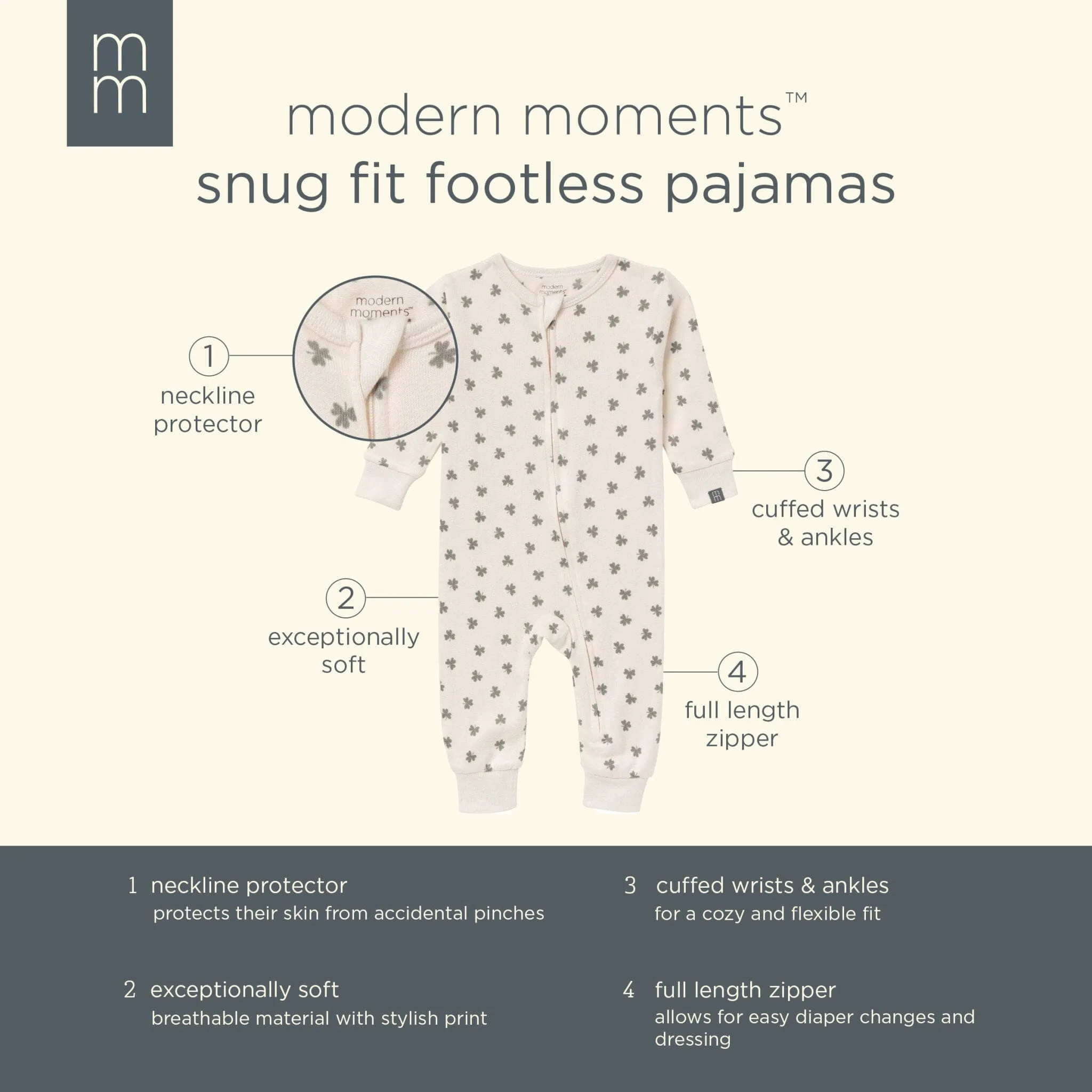 Baby & Toddler Neutral Beige Shamrock Snug Fitting Footless Pajamas