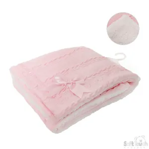 BABY PINK CHEVERON CABLE KNIT WRAP W/SATIN TRIM & BOW : FBP202-BP