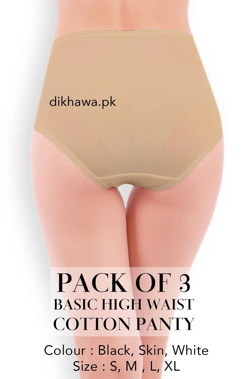 Basic High Waist Cotton Panty Pack of 3 - FL-512 - Skin