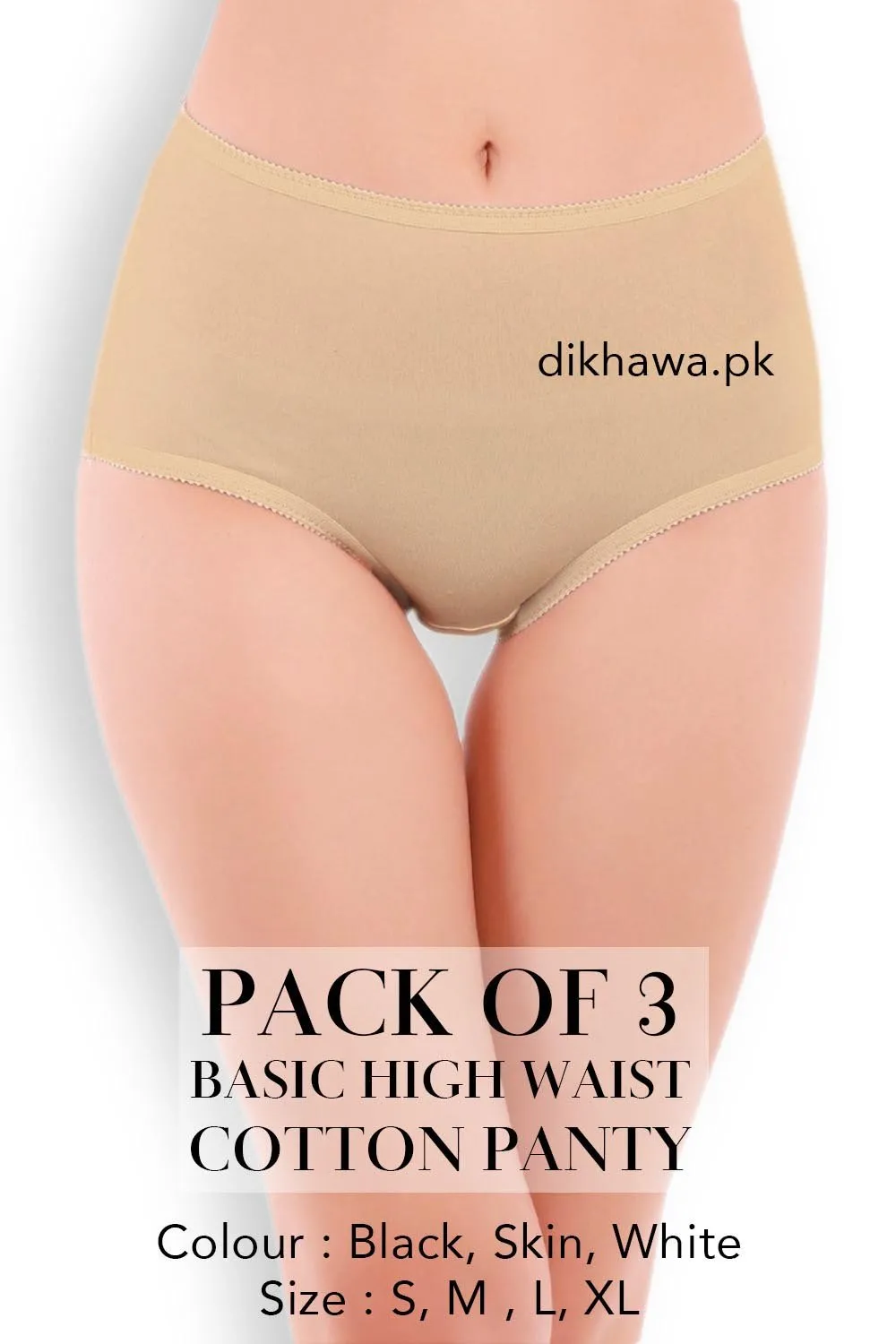 Basic High Waist Cotton Panty Pack of 3 - FL-512 - Skin