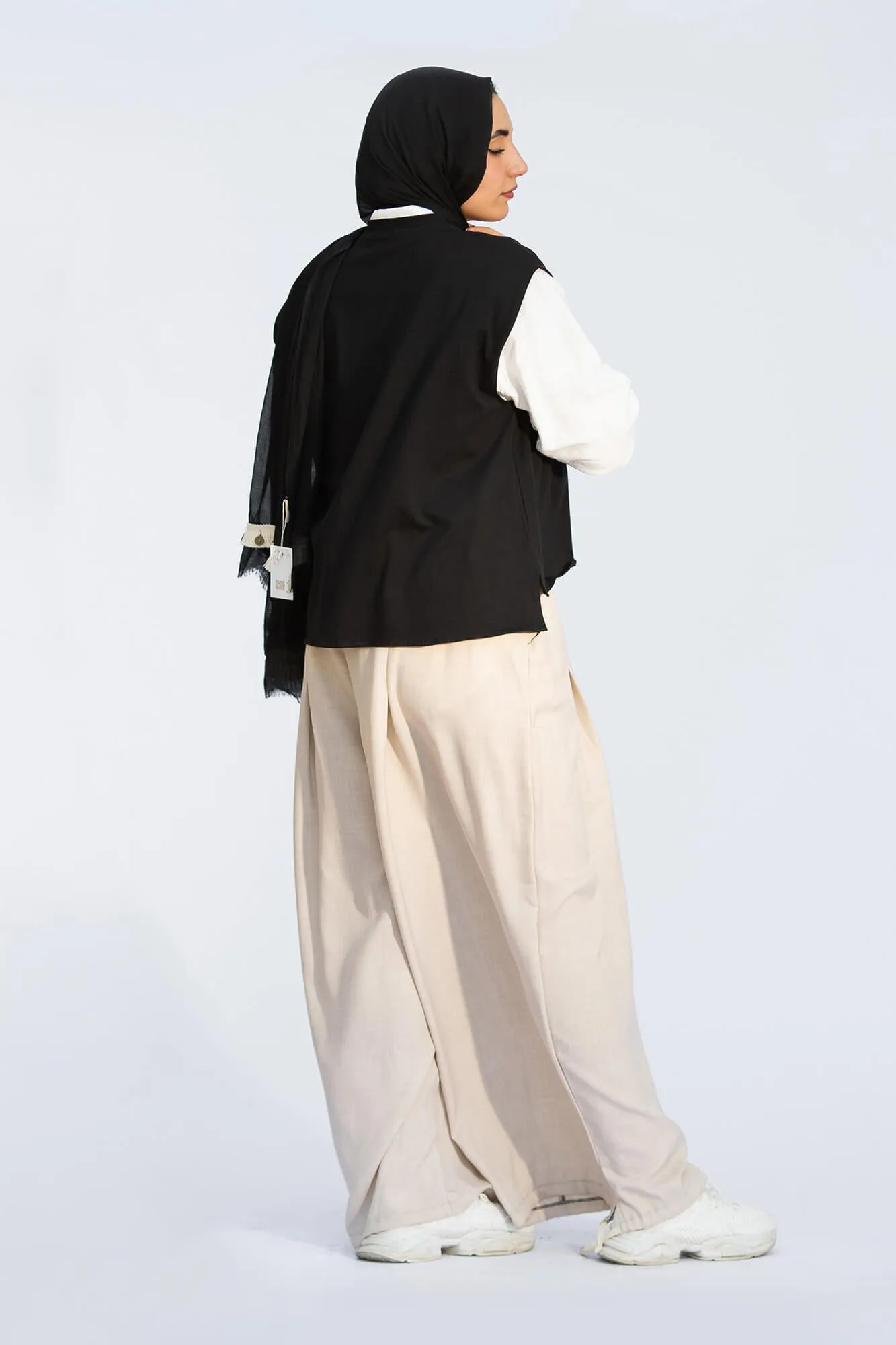 Beige Amina Relaxed Fit Drawstring Pants