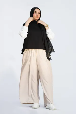 Beige Amina Relaxed Fit Drawstring Pants