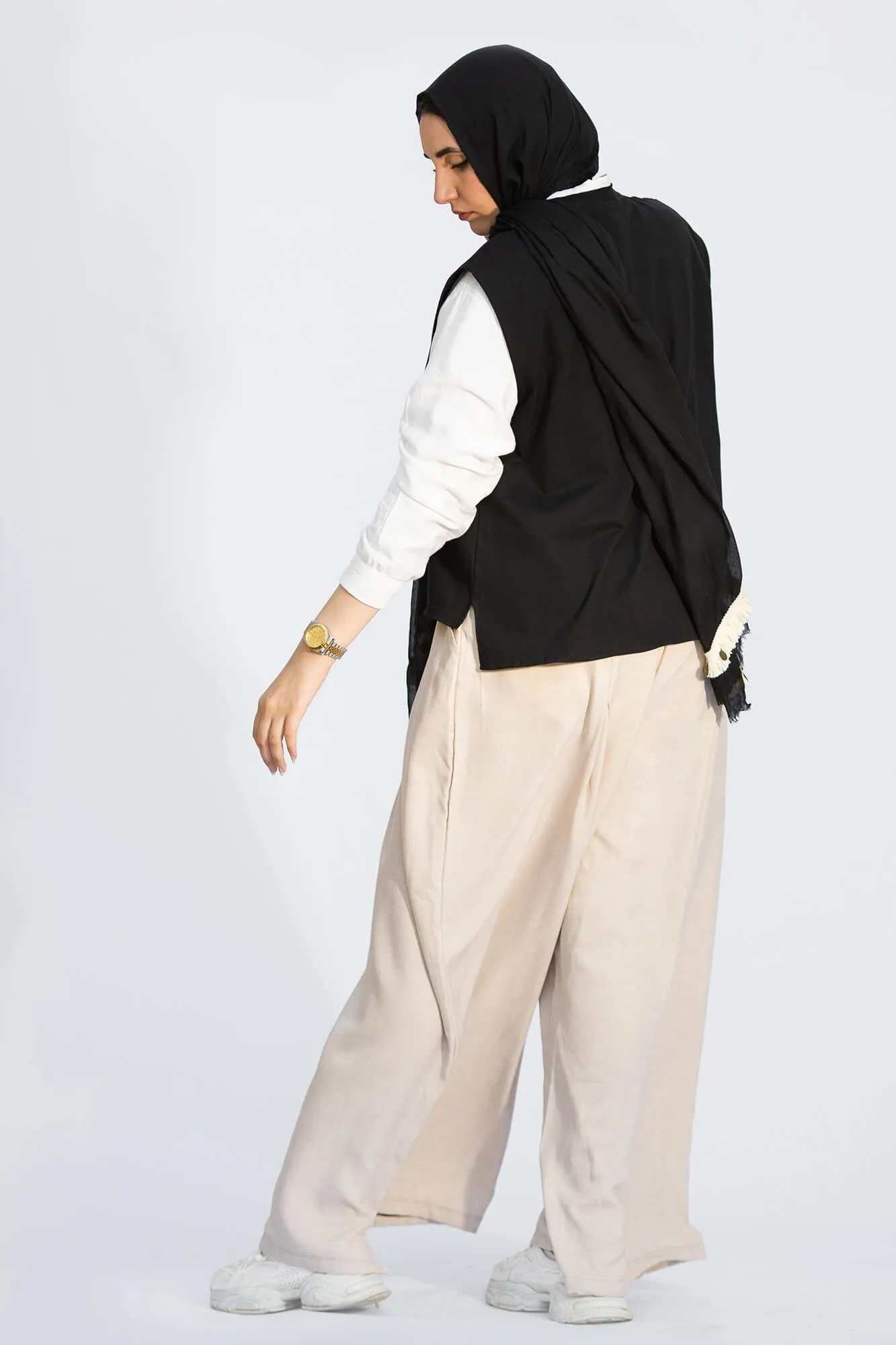 Beige Amina Relaxed Fit Drawstring Pants
